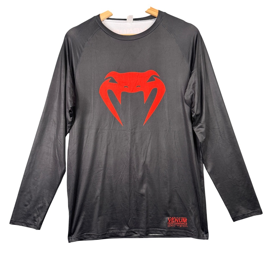 Venum Performance Dry Tech Long Sleeve Rash Guard Shirt Black Red Mens 2XL